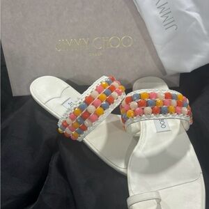 Jimmy Choo White Beaded Women's Sandals
